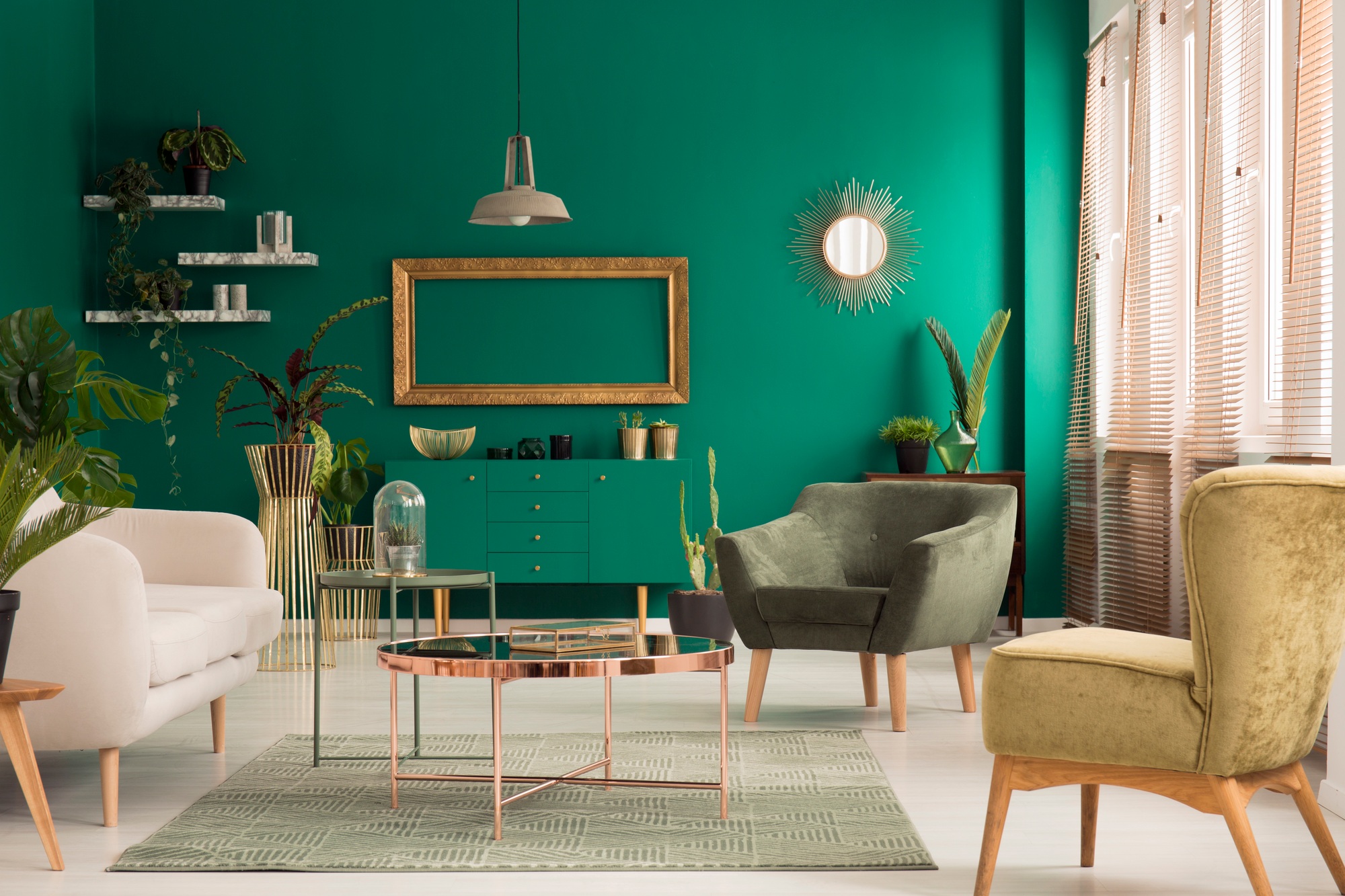 Green and gold living room